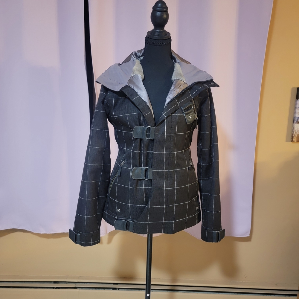 Burton Women's Black and Gray Plaid Ski Jacket